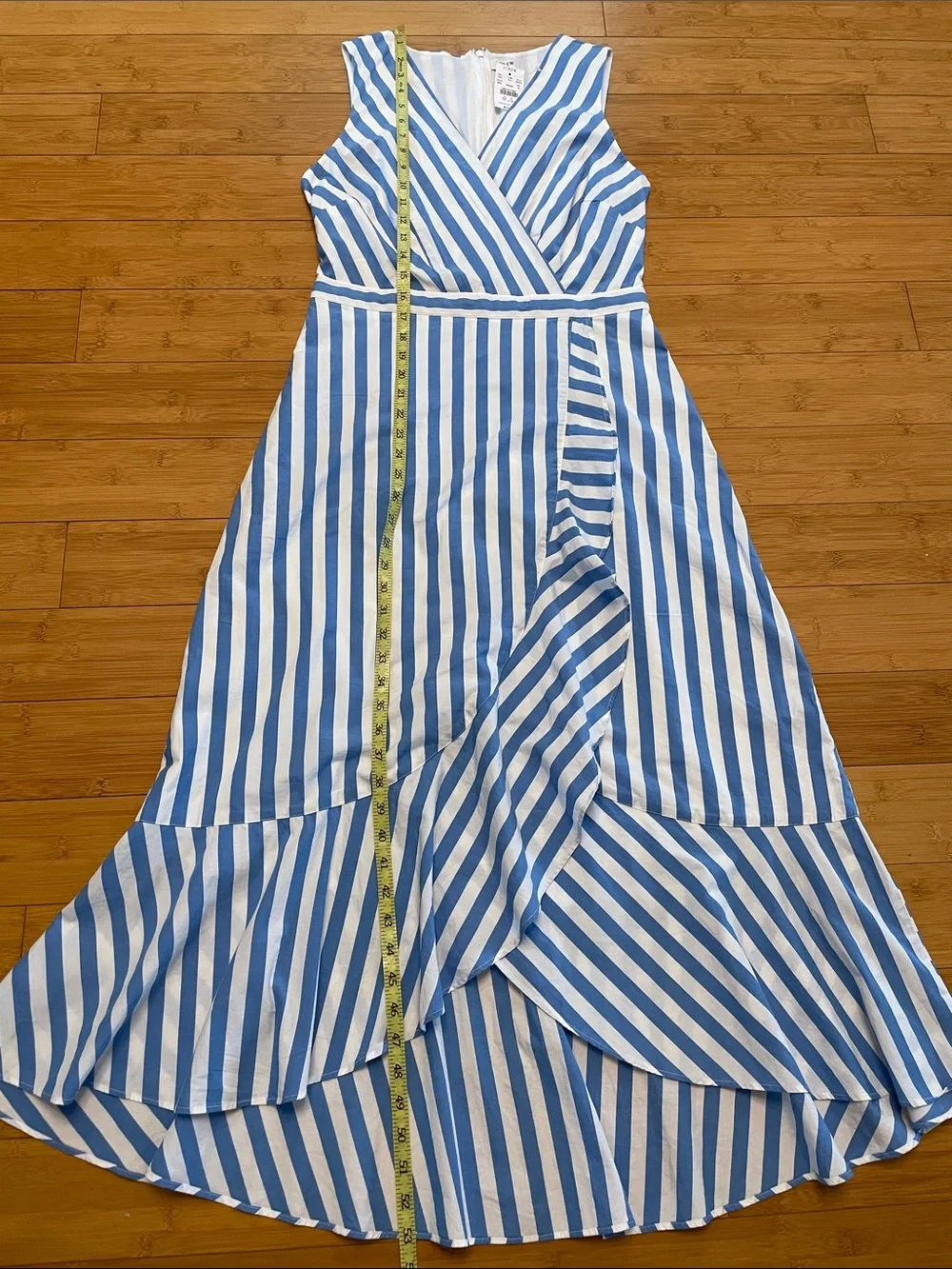 J. Crew Stripe Ruffle High Low Maxi Dress Size 8 New Nautical Sleeveless